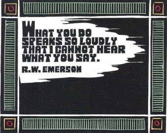 Original Linocut of Quote By R.W. Emerson by Ken Swanson (1220)