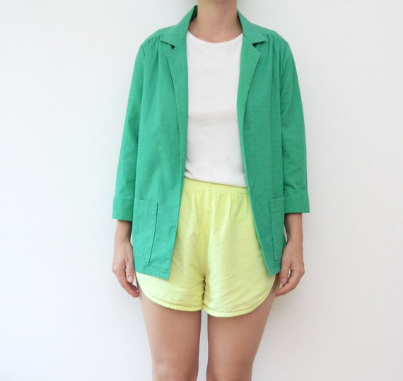 Vintage green linen women summer jacket / blazer