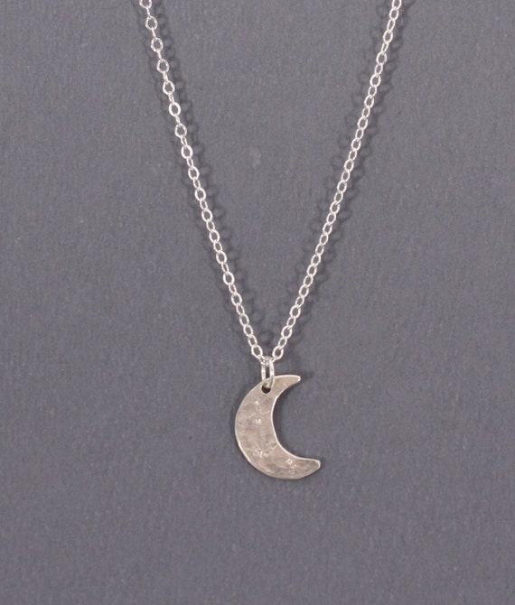 Sterling Silver Half Moon Necklace Textured by QuietTimeJewelry