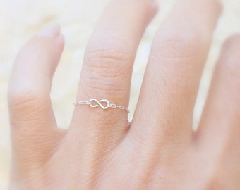 Infinity Ring - Silver delicate chain ring with a tiny handmade infinity, sterling silver Infinity ring,simple silver ring,everyday