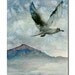 ACEO watercolor painting - Seagull in a snowy winter sky - Blue gray seascape