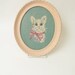 Vintage White Cat Kitty Kitten Needlepoint in Oval Frame Crewel Pink and Turquoise Nursery Shabby Cottage Chic