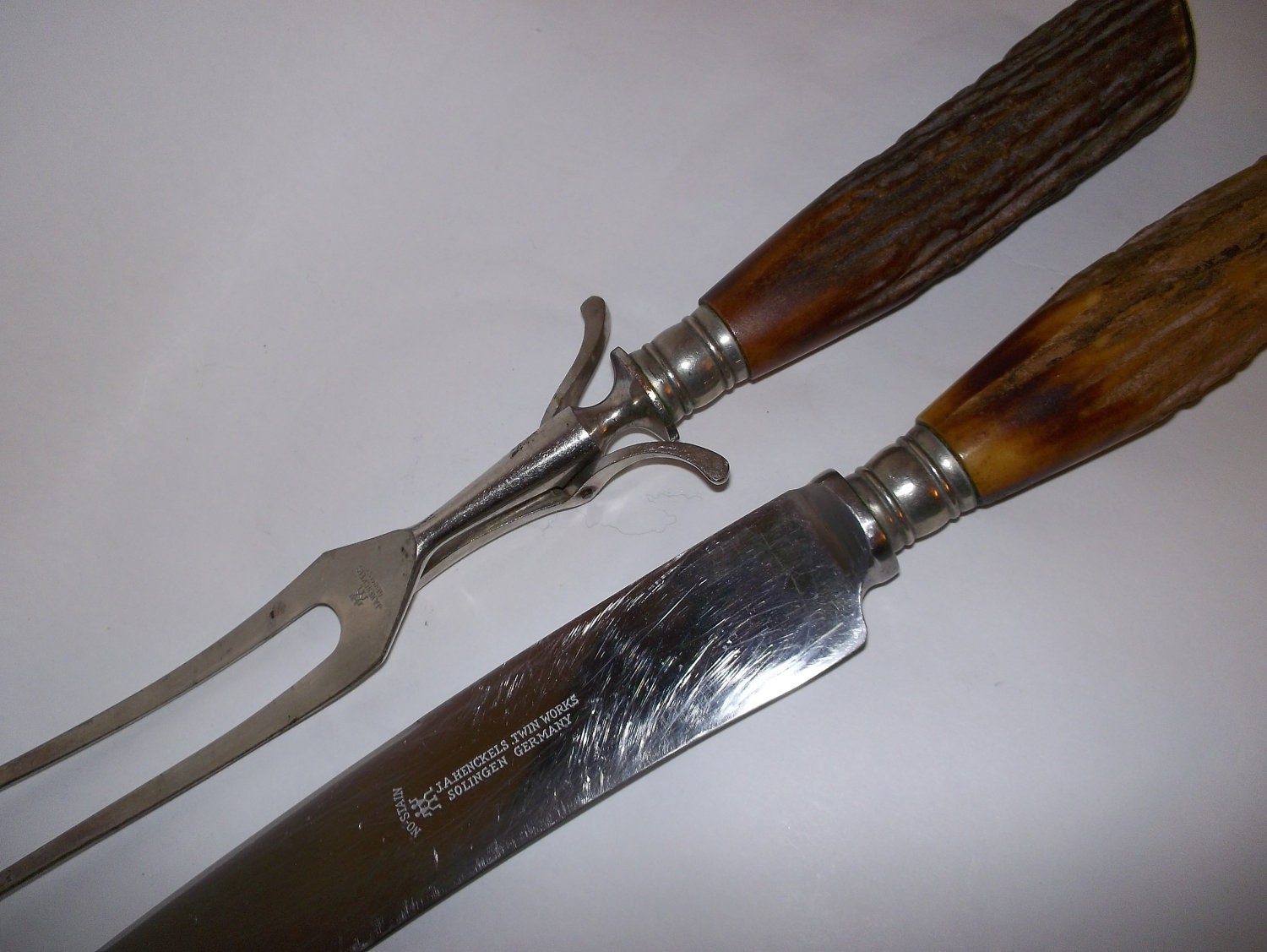 Vintage J. A. HENCKELs Twin Works Caving Set/ Old Stag Horn