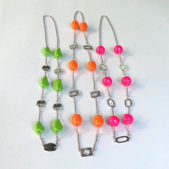 Bright Orange Lime Green Hot Pink Neon Necklace by PaisleyBeading