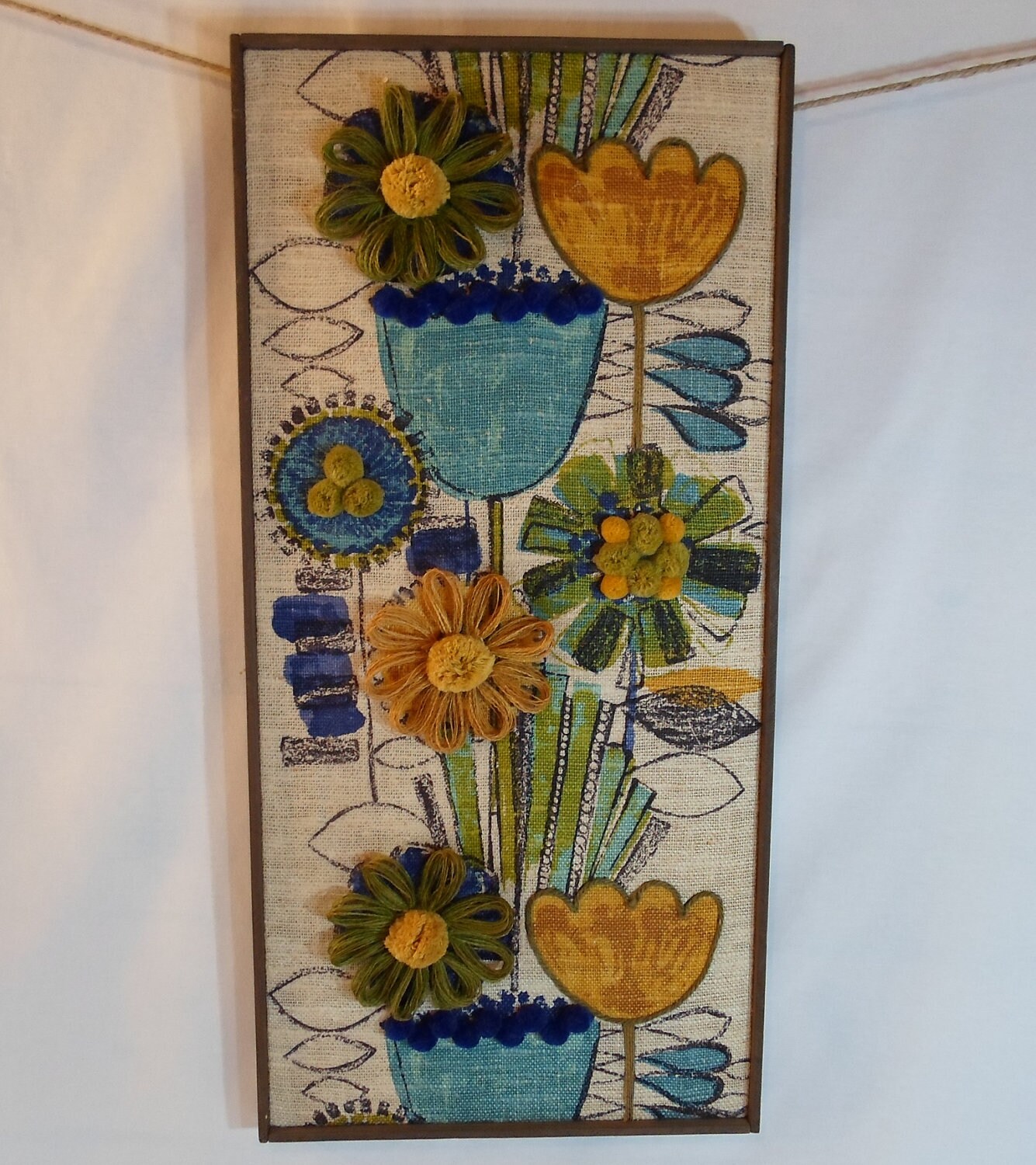 Vintage Framed Burlap Wall Hanging Flowers by alsredesignvintage