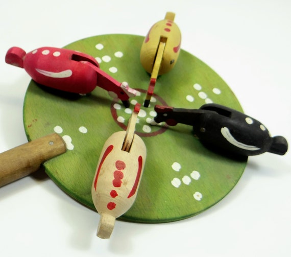 Vintage Pecking Chicken Toy Pecking Chickens Wooden Paddle