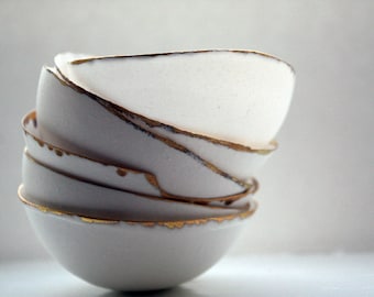 Fine bone china small stoneware bowl with real gold.