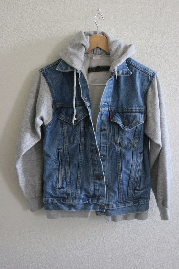 Vintage 80s Levi s denim vest and hoodie combo jacket 