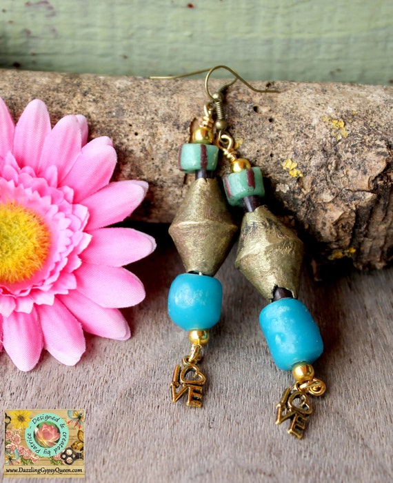 Items similar to Bohemian chandelier earrings with Ghana Brass and