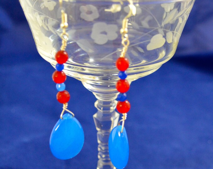 Natural Ruby and Sapphire Gem Bead French Hook Earrings E85