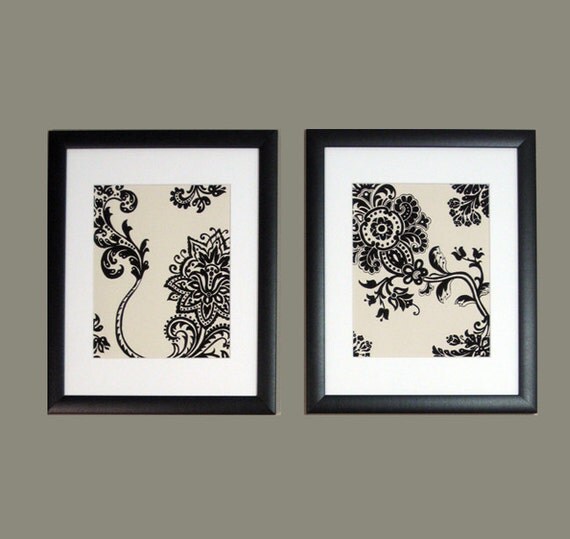 French Country Wall Art Stylized Floral Black by RoseDesignworks