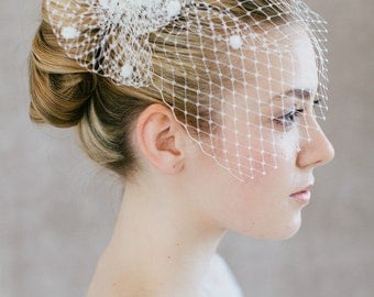 Bridal Birdcage Wedding, French Netting Headpiece - "Tita"