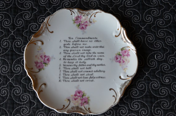 Vintage 10 Commandments Plate w/18K Gold Trim