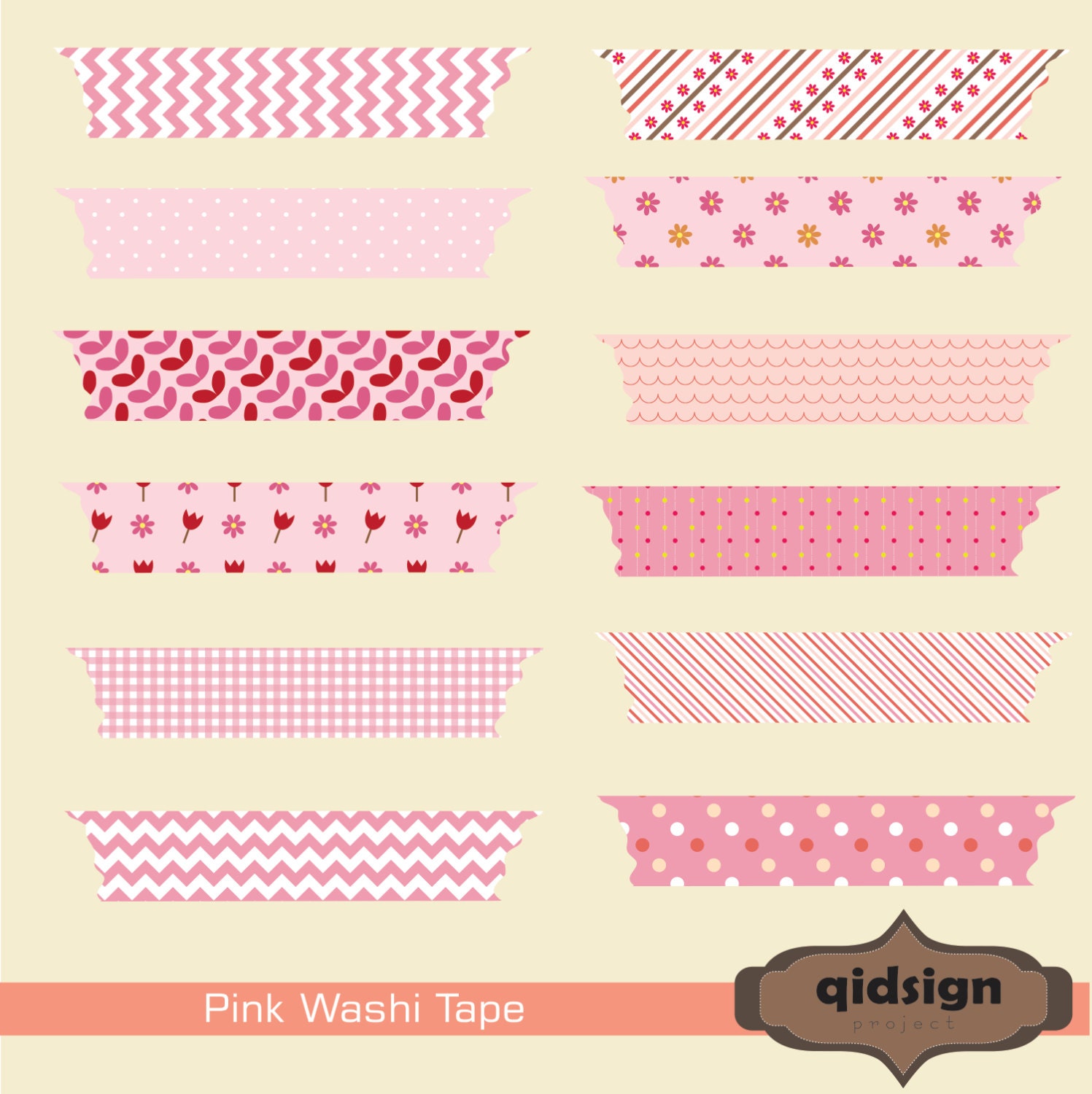 Pink Washi Tape Digital Clipart Commercial Use Instant