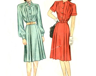 1940s Shirt Waist Dress Pleated Bodice and Skirt - Vintage Pattern ...