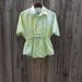 Upcycled Clothing / Ombre Blouse in Green and Yellow with Polka Dot Bow / made from man's shirt / Women Tops Blouses / Urban Chic