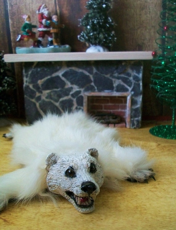 Items similar to Polar BearSkin Rug Dollhouse Miniature MADE to ORDER