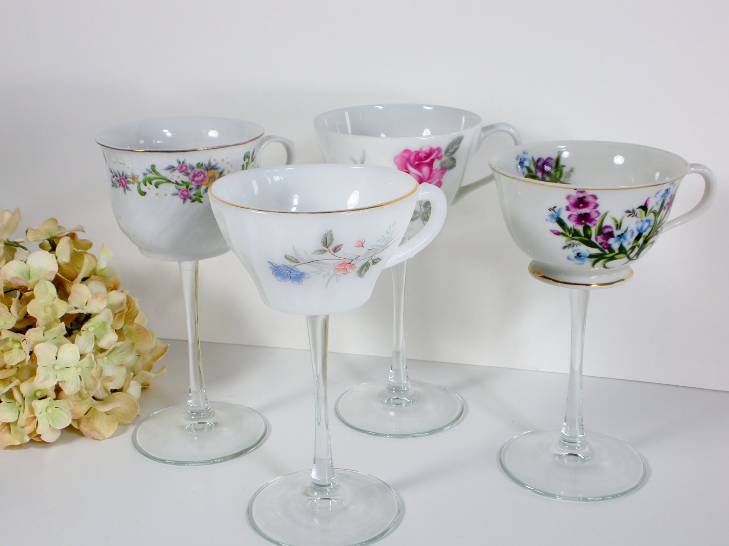 Wedding teacup wine glass wedding wine glasses Vintage teacup
