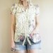 Ethnic Floral Ruched Puffy Sleeve Button Down Babydoll Top