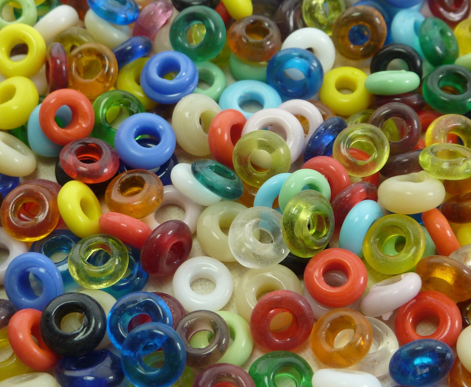 7x3mm Color Mixed Seamless Glass Donut Beads Large 3mm Hole 20 Grams