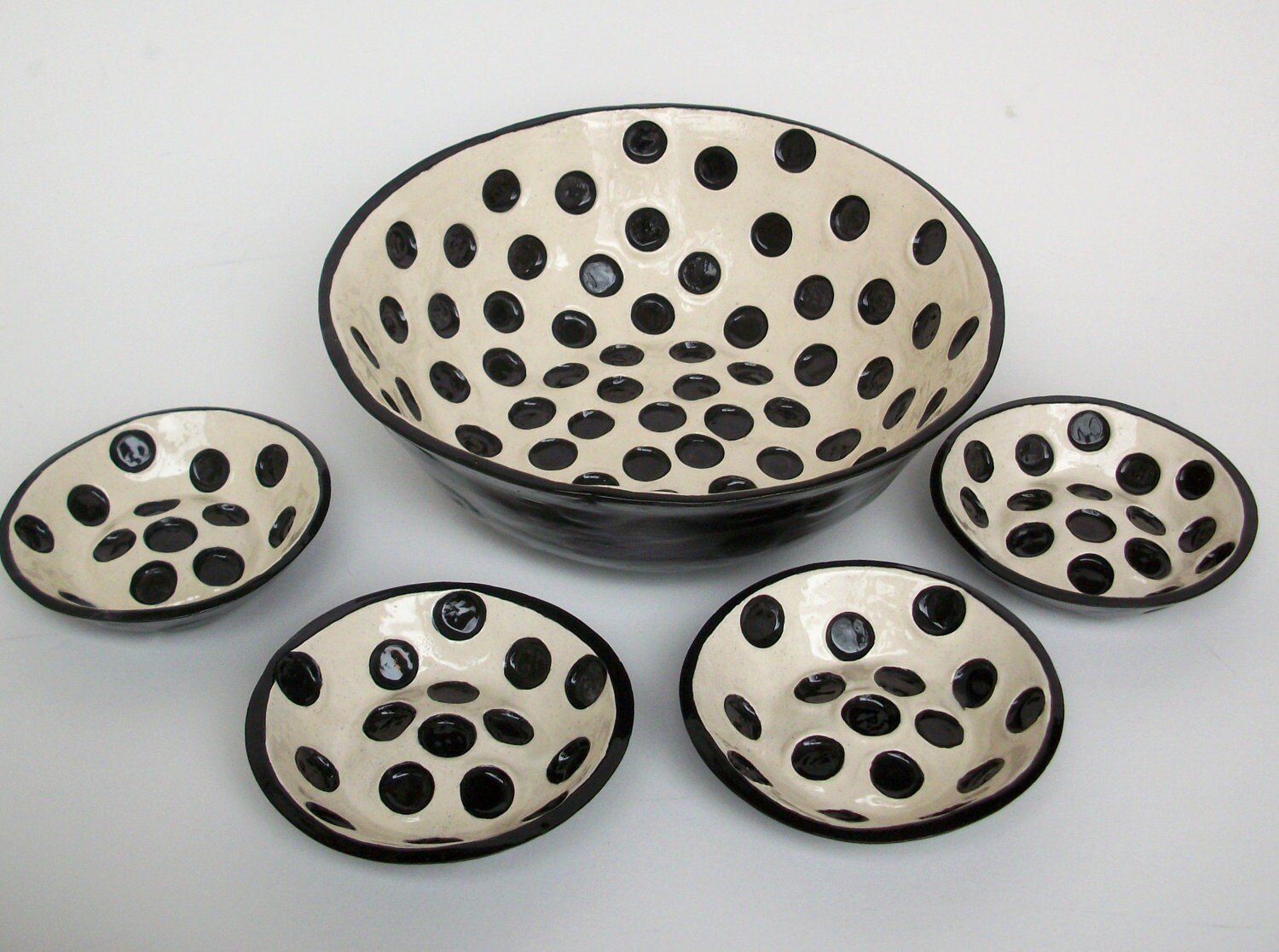 Large Serving Bowl Set Black and White Polka Dots FREE