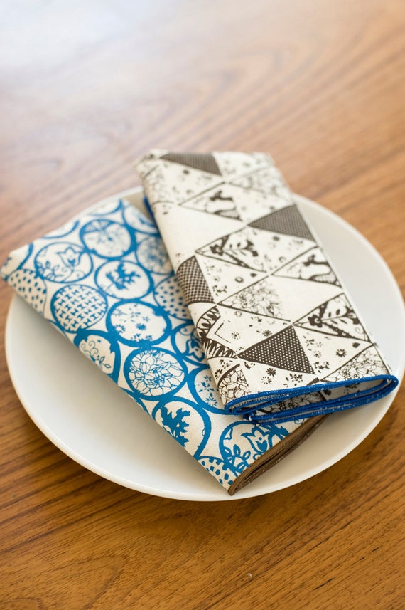 NEW Hand Printed Cloth Napkins Scandinavian Circles in