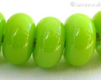 Lampwork Spacer Glass Beads 5 NEON SPRING GREEN - Glossy & Matte, Handmade Donut, Rondelle glass bead,