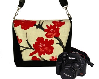 Digital Slr Camera Bag DSLR Camera Bag Purse Womens Camera Bag Case Zipper, Lens Pockets, Padded Asian Cherry Blossom MTO