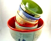 Ceramic Salad Bowl Set, Decorative Ceramic Bowls in Fiesta Colors, Mother's Day Gift, Wedding Gift - Carved Art Vessels - Colorado Pottery Ceramic Salad Bowl Set, Decorative Ceramic Bowls in Fiesta Colors, Mother's Day Gift, Wedding Gift - Carved Art Vessels - Colorado Pottery