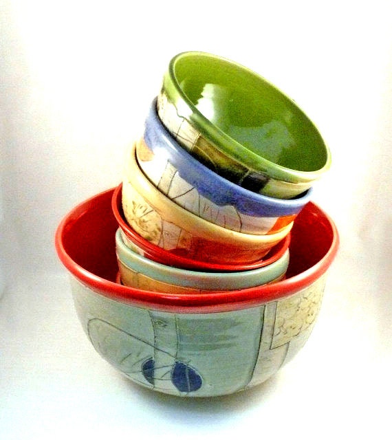 Ceramic Salad Bowl Set Decorative Ceramic Bowls in Bright