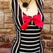GANGSTER vamp TOP - black / white stripes - ooak diy handmade fashion sexy adorable pinup burlesque kawaii circus red bow You Bad Girl tank