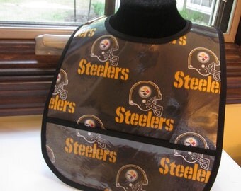 WATERPROOF WIPEABLE Baby Bib Pittsburgh Steelers Wipeable Plastic Coated Bib