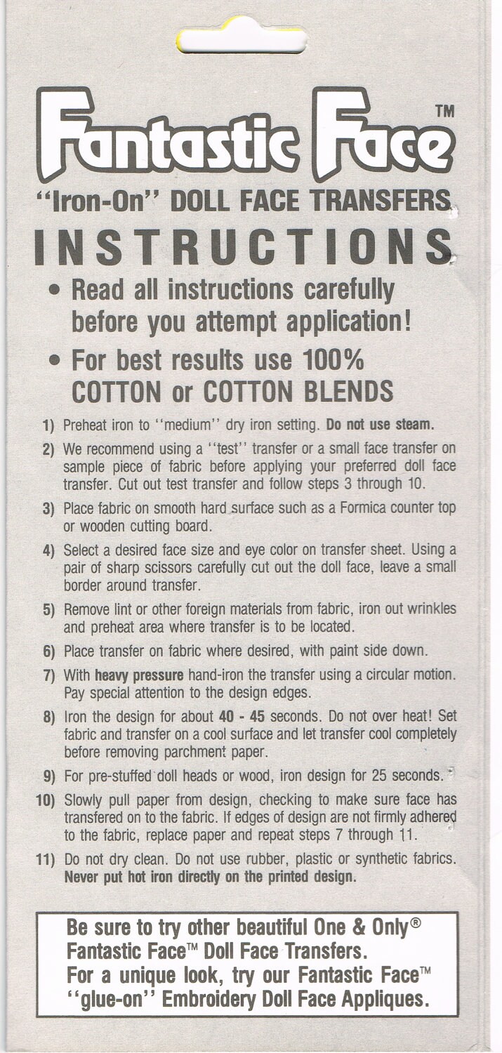 Iron On Doll Faces for Doll Crafting
