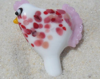 Lampwork Chicken Pink Red White Artisan Handmade SRA LETEAM Glassymom