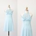 Pale Blue Vintage Halter Dress with Lace Neckline