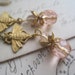 Assemblage Earrings. assemblage earrings, art nouveau, bees, pink, gold, vintage, earrings. Glory Bee.