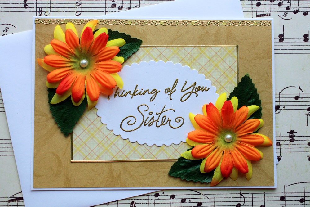 Thinking Of You SIster Embossed Floral Greeting Card