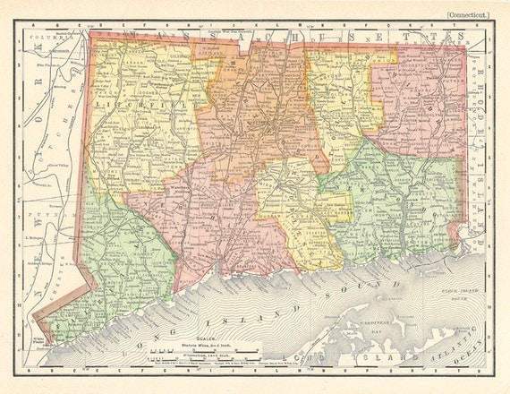 old map of Connecticut from 1904 a printable digital download