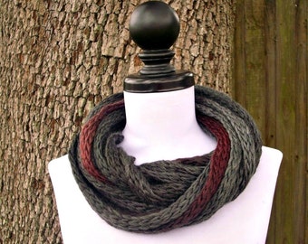 Circle Scarf Infinity Scarf Knit Cowl - Infinity Cowl in Rhino Charcoal Grey Cowl - Grey Scarf Grey Cowl Womens Accessories - READY TO SHIP