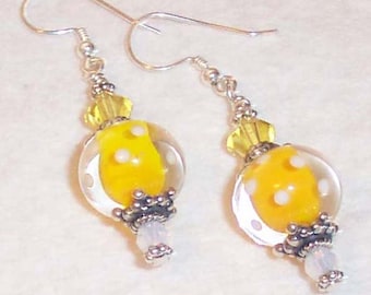 LEMON DROP Yellow Lampwork Glass Silver Earrings BHV