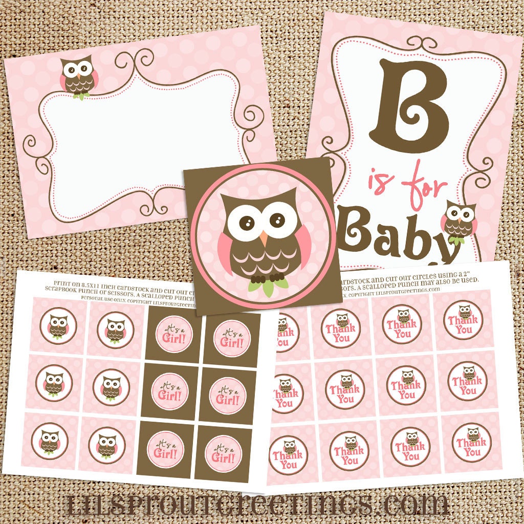 Girl Owl Baby Shower Printable Decorations Instant Download