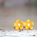Yellow earring, Sunshine yellow flower earrings, bright yellow flower vintage resin cabochon earrings by the Paisley Moon on Etsy