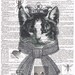 Repurposed Vintage Book Page Prints / Cat, crown, upcycled, gift, affordable home decor, antique, french. Special, buy 3 get 1 FREE