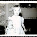 Vintage photo Polaroid Girl with DOll Flower Wallpaper 1950s