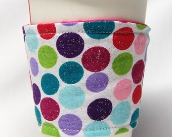 Coffee Cozy/Cup Sleeve Eco Friendly Slip-on, Teacher Appreciation, Co-Worker Gift, Bulk Discount: Multi-Colored Sparkling Polka Dots