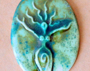Uprising Ceramic Goddess Bead - Stoneware Oval Goddess Pendant in Moss Green - Blessingway Gift - Handmade Goddess Focal