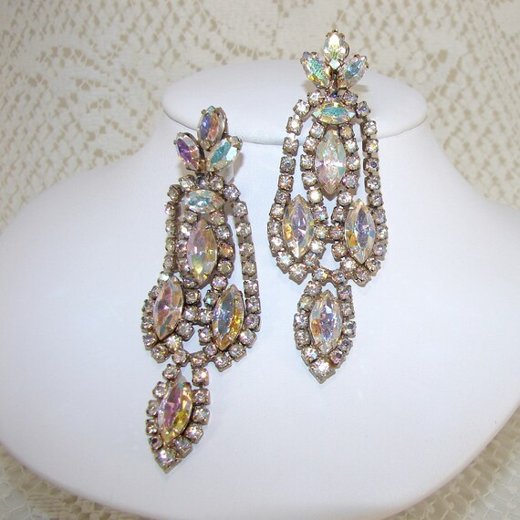 Vintage Rhinestone Chandelier Earrings Long 3 Inch by OhFaro