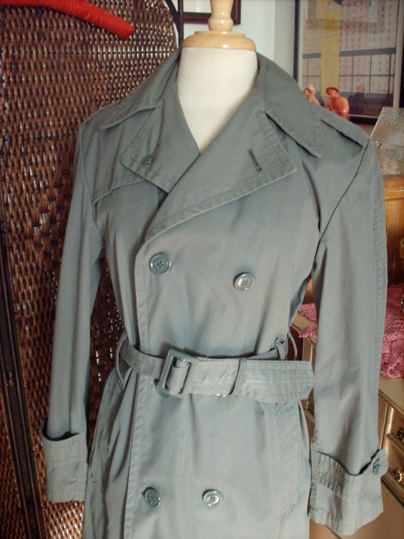Vintage 1940s 1950s style Rain Coat Army Green Trench Coat
