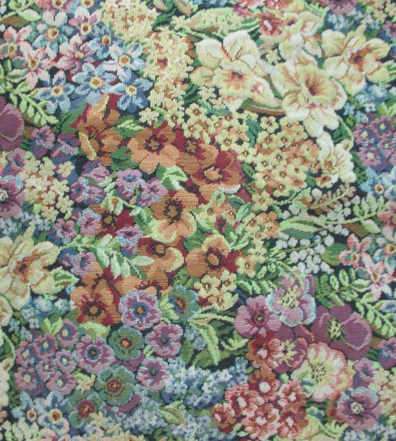 Vintage Upholstery Fabric Floral Garden Cotton Tapestry