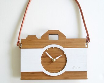 Leather, Camera Clock, Modern Wall Decor, Gift